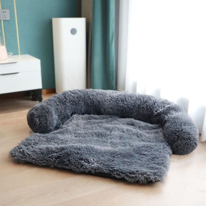 Mørk Grå fluffy hundeseng til sofa, seng, bil og gulv - Seng til hund og katt