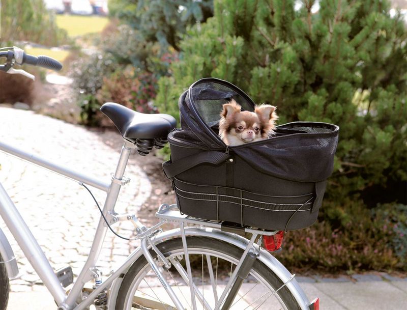 Sort sykkelbag for hund - Bagasjebrett Bredt