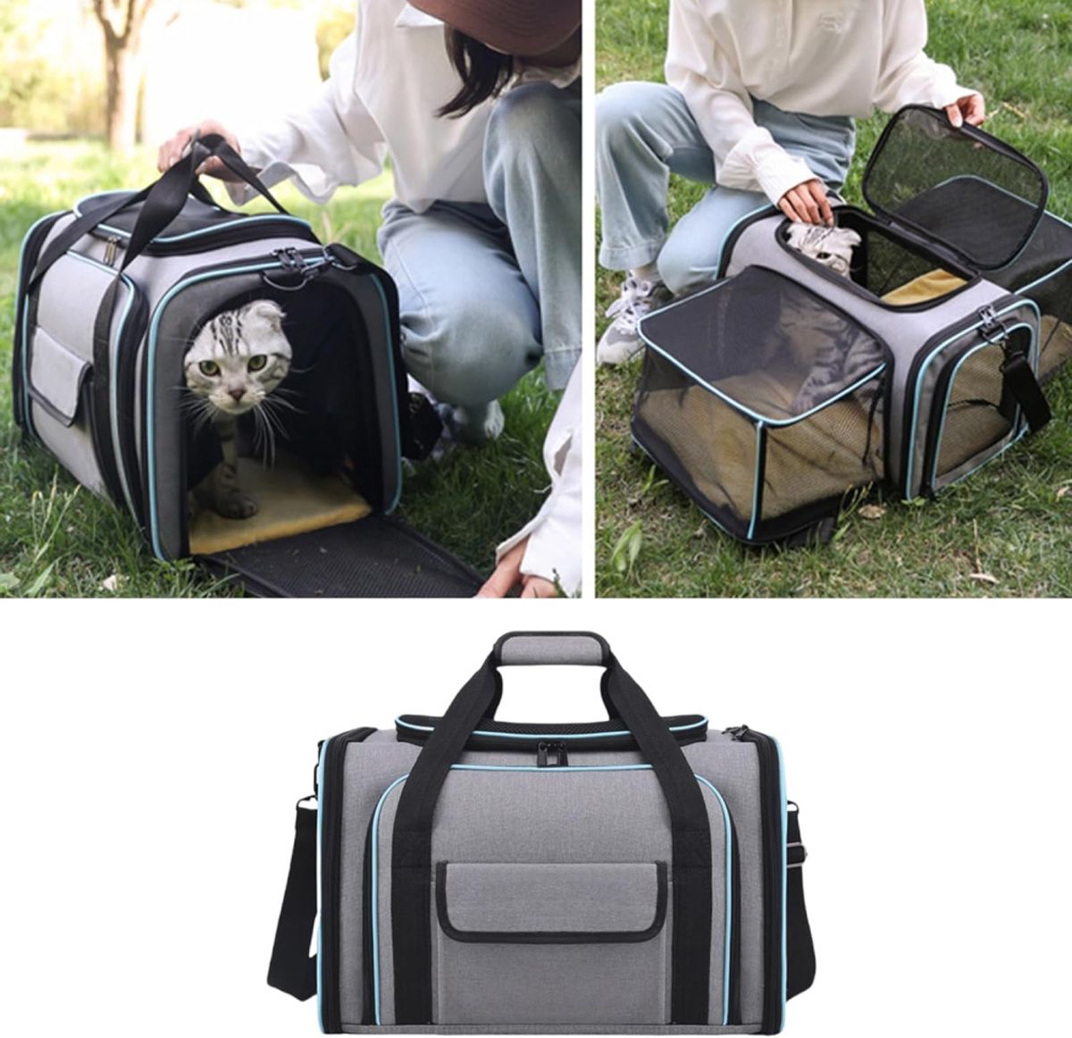 Sort Solid utvidbar reisebag til hund og katt