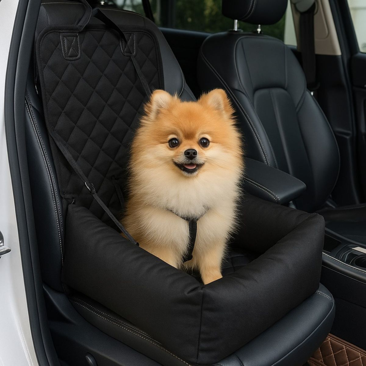 Sort polstret bilsete til hund