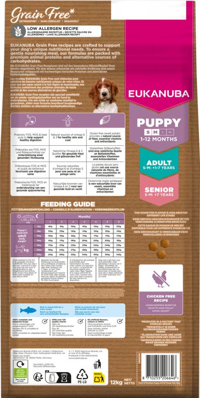 Eukanuba Puppy Jr S / M breed Grain Free Ocean Fish 12kg
