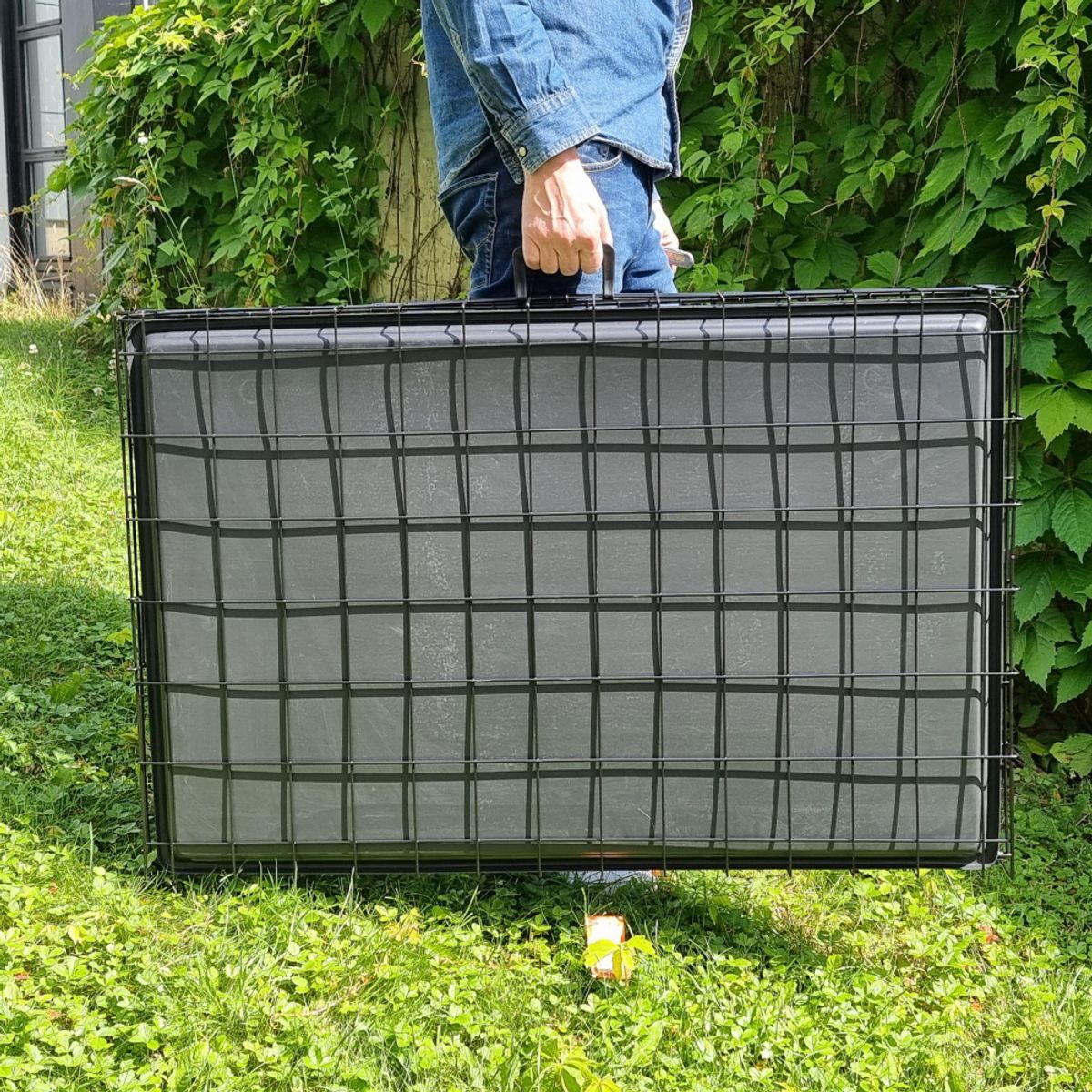 Medium sammenleggbart stålbur til hund (78x55x62cm)