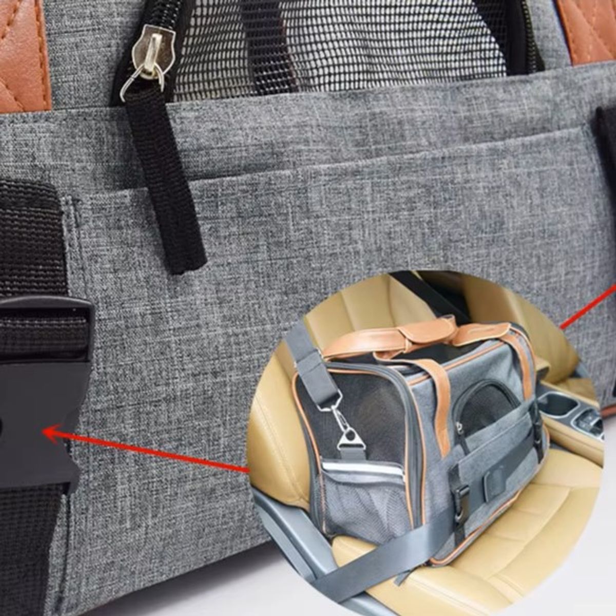 Solid gråspettet bag med brune detaljer - Veske til hund og katt