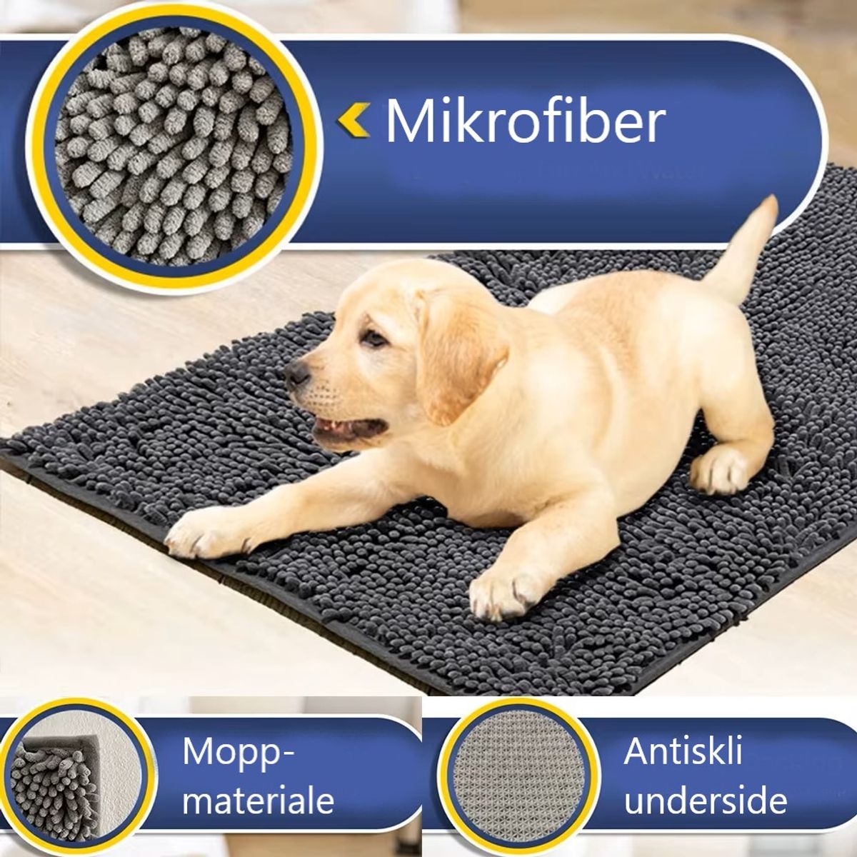 Grå absorberende Matte for Hund 40x60cm