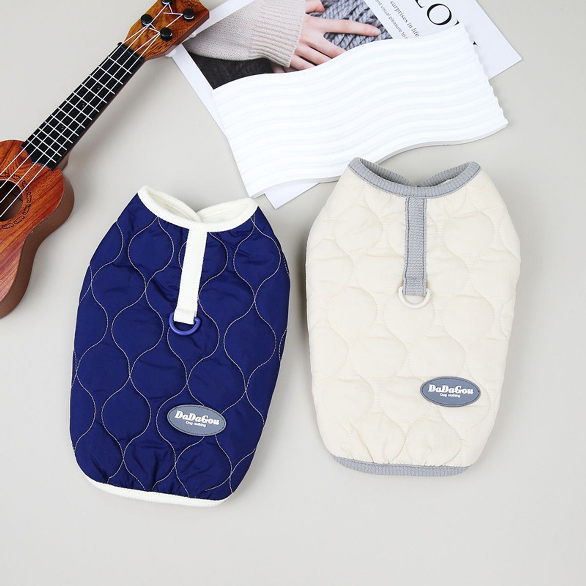 Hundevest - quiltet navy fleecejakke