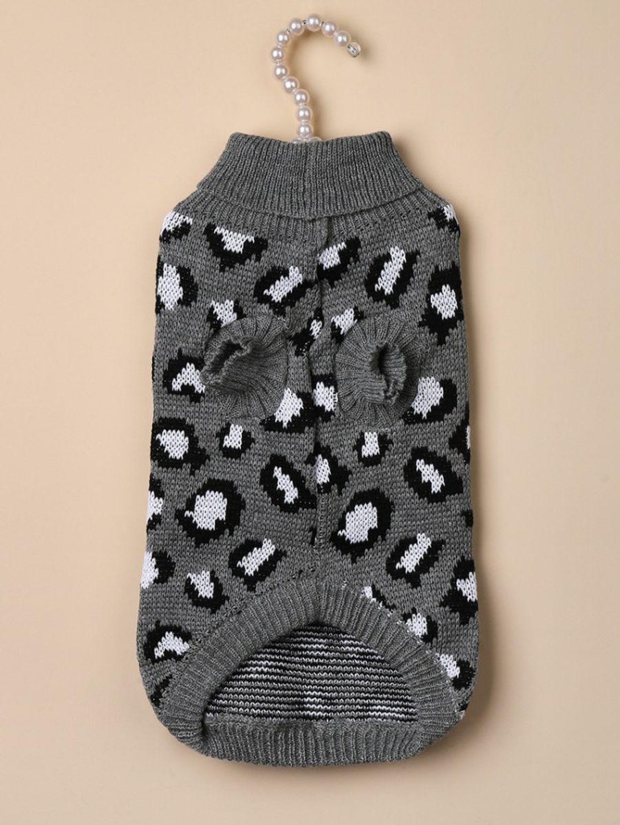 Leopardmønstret strikket hundegenser