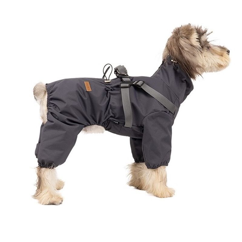Grå fire-bens overall til hund, hundedress som er vann- og vindtett