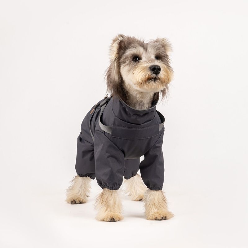 Grå fire-bens overall til hund, hundedress som er vann- og vindtett