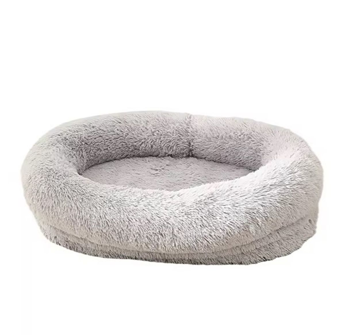 Lys grå oval fluffy ortopedisk hundeseng - 2 str
