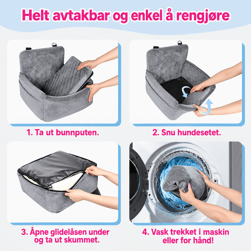 Grått solid og fint polstret bilsete til hund