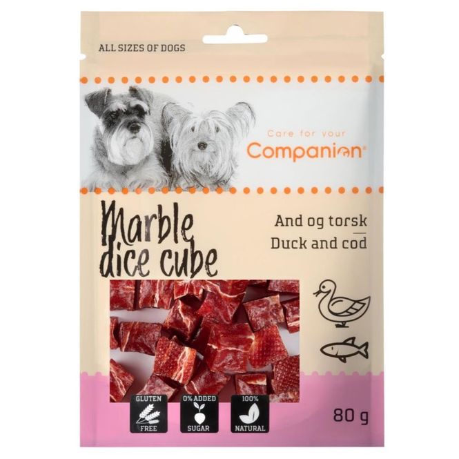 Hovedbilde Marble dice cube hundesnacks med and og torsk