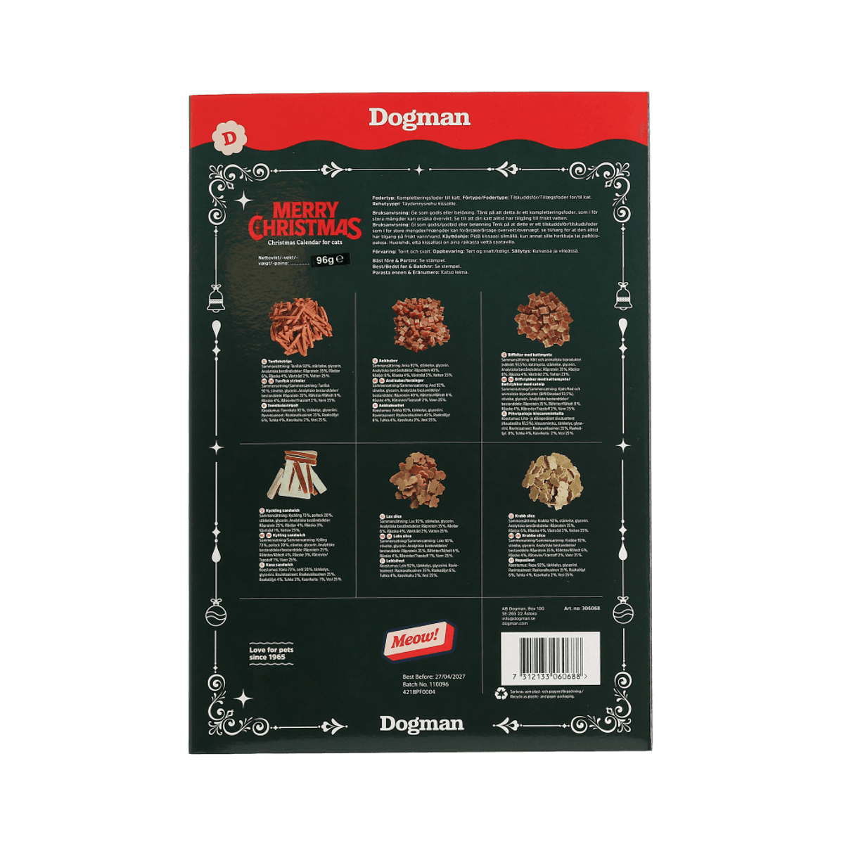 Julekalender til katt med ulike godbiter