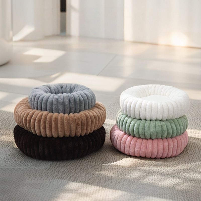 Hvit myk cord donut hundeseng 80cm