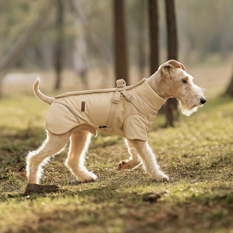 Beige hundejakke med integrert sele