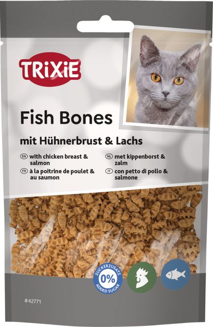 Hovedbilde Fish Bones kyllingebryst og laks godbiter til katt 50g