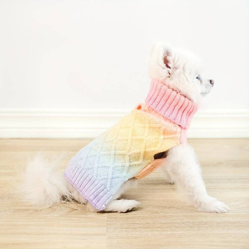 Pastell regnbue ombre strikket hundegenser 