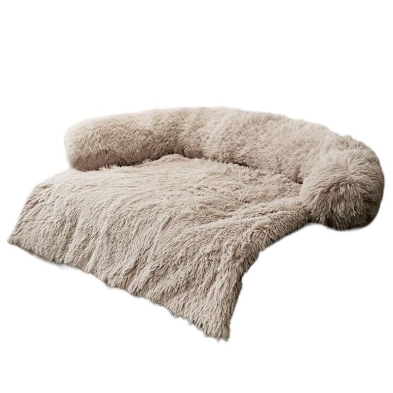 Beige fluffy hundeseng til sofa, seng, bil og gulv - Seng til hund og katt