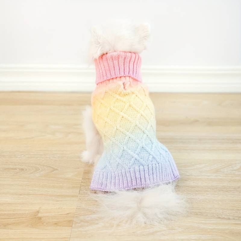 Pastell regnbue ombre strikket hundegenser 