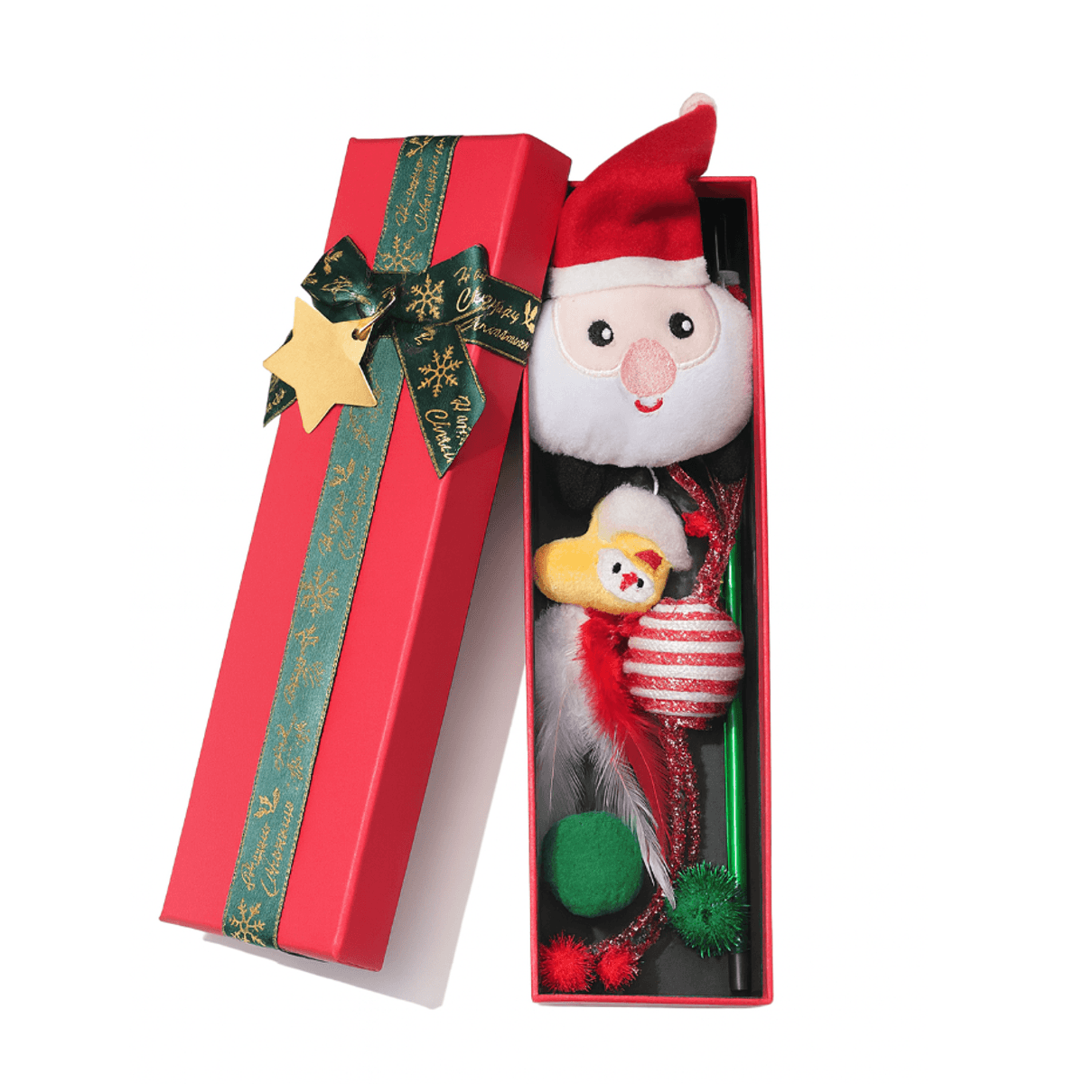 Innpakket julegave til katt med 5 katteleker