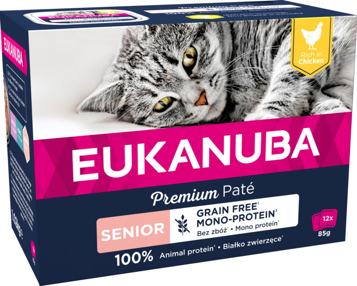 Eukanuba Cat Senior Pate, med mye kylling 12 x 85g