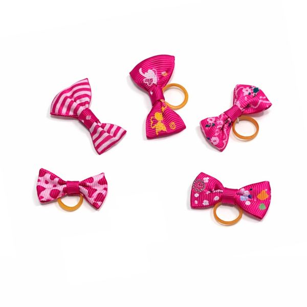 Hovedbilde 5pk toppsløyfer med strikk til pelsen: knall- og mørk rosa