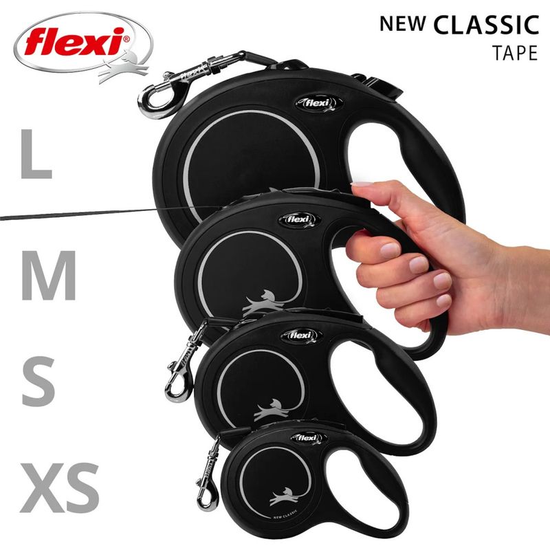 Sort Flexi New Classic hundebånd (Bånd 0-50kg)