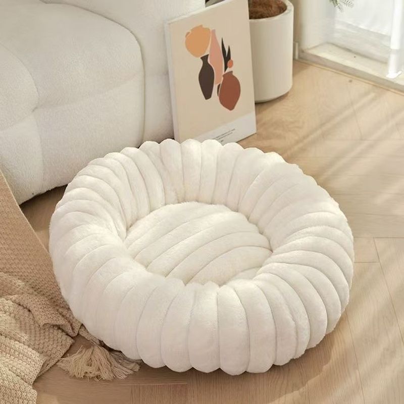 Hvit myk cord donut hundeseng 60cm