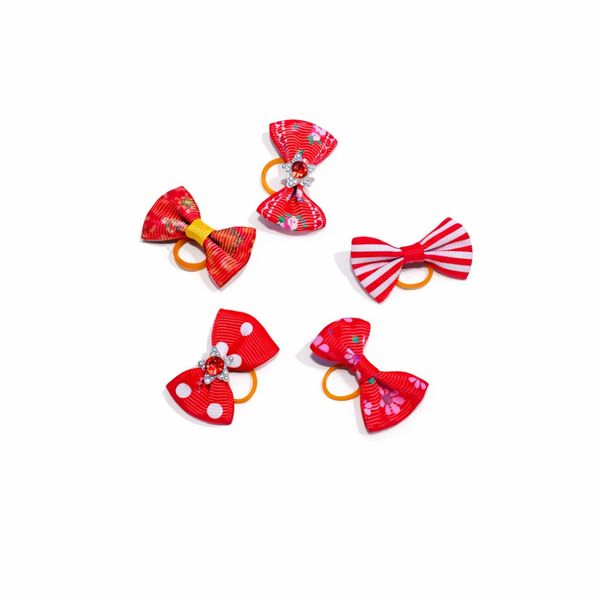 Hovedbilde 5pk toppsløyfer til pelsen i rødtoner